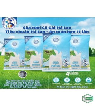 Thùng 24 bịch sữa tiệt trùng ít đường Dutch Lady Canxi & Protein 180ml