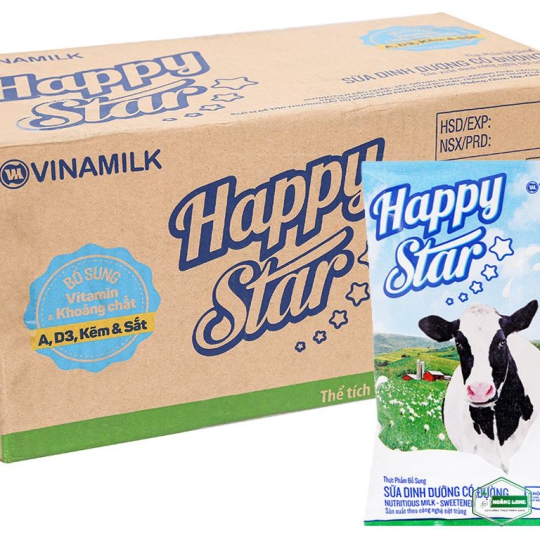 Thùng 48 bịch sữa dinh dưỡng có đường Vinamilk Happy Star 220ml