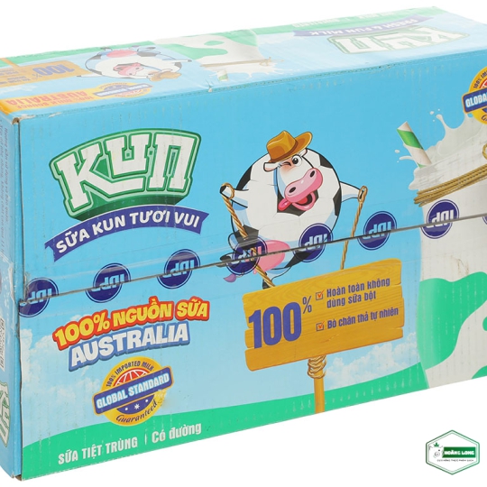 Thùng 48 hộp sữa tươi tiệt trùng có đường Kun 180ml